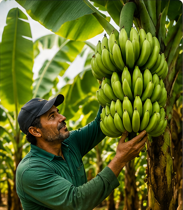 Produtor trabalhando em uma plantação de banana